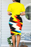 Rose Red Sexy Print Patchwork O Neck Pencil Skirt Dresses
