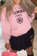 Pink Casual Street Print Draw String Letter Hooded Collar Tops