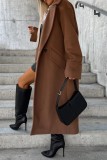 Brown Casual Solid Cardigan Turndown Collar Outerwear