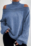Black Casual Solid Hollowed Out Patchwork Turtleneck Tops