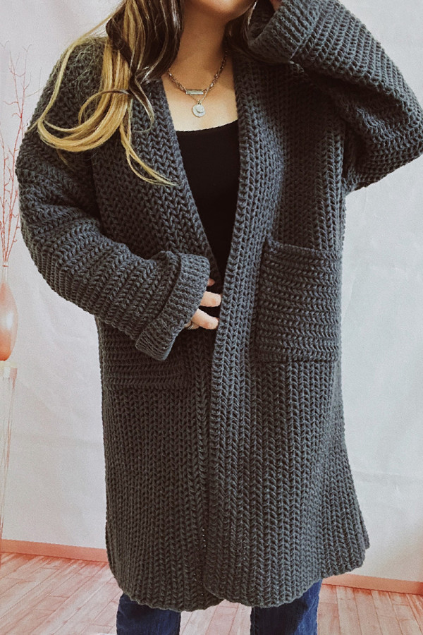 Grey Casual Solid Cardigan Outerwear