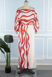 Decorative Pattern Sweet Print Patchwork Off the Shoulder Long Sleeve Two Pieces