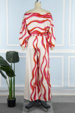 Decorative Pattern Sweet Print Patchwork Off the Shoulder Long Sleeve Two Pieces