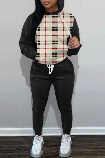 Light Apricot Casual Print Patchwork Hooded Collar Long Sleeve Two Pieces
