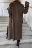 Brown Casual Solid Cardigan Turndown Collar Outerwear