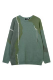 Green Casual Street Geometric Patchwork O Neck Tops
