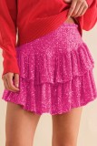 Apricot Casual Patchwork Sequins Regular High Waist Conventional Patchwork Skirt