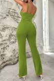 Green Casual Solid Backless Spaghetti Strap Skinny Jumpsuits