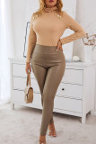 Brown Casual Solid Patchwork Skinny High Waist Conventional Solid Color Bottoms