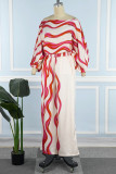 Decorative Pattern Sweet Print Patchwork Off the Shoulder Long Sleeve Two Pieces
