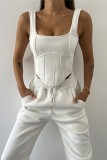 White Casual Solid Basic Hooded Collar Long Sleeve Three Piece Set