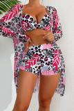 Pink Sexy Print Bandage Patchwork 3 Piece Sets