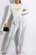 White Street Print Tassel Letter O Neck Long Sleeve Two Pieces