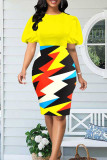 Rose Red Sexy Print Patchwork O Neck Pencil Skirt Dresses