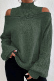 Khaki Casual Solid Hollowed Out Patchwork Turtleneck Tops