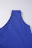 Blue Sexy Solid Patchwork Flounce One Shoulder Irregular Dress Dresses
