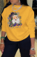Yellow Casual Party Print Snowflake Patchwork O Neck Tops