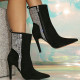 Black Casual Patchwork Hot Drill Pointed Keep Warm Out Door Shoes (Heel Height 3.94in)