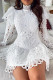White Elegant Solid Lace Patchwork O Neck Irregular Dress Dresses