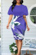 Purple Sexy Print Patchwork O Neck Pencil Skirt Dresses