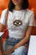White Casual Street Print Patchwork Letter O Neck T-Shirts