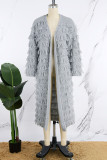 Apricot Sweet Solid Tassel Patchwork Cardigan Collar Outerwear
