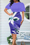 Rose Red Sexy Print Patchwork O Neck Pencil Skirt Dresses