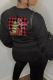 Black Street Print Patchwork O Neck Tops
