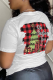 White Casual Daily Print Patchwork O Neck T-Shirts