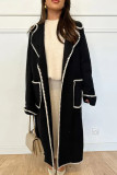 White Elegant Color Block Bandage Patchwork Pocket Turndown Collar Outerwear