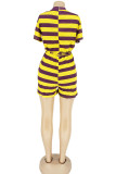 purple Fashion Casual Striped Short Sleeve O Neck Rompers