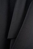 Black Casual Solid Patchwork Flounce V Neck Long Sleeve Plus Size Dresses