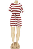 Pink Fashion Casual Striped Short Sleeve O Neck Rompers