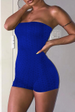 Blue Sexy Solid Patchwork Off the Shoulder Skinny Rompers