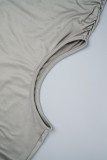 Grey Sexy Solid Hollowed Out Backless Strapless Long Dress Dresses