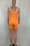 Orange Fashion Casual Solid Sleeveless Square Rompers