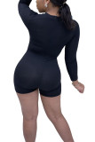 Black Fashion Light letter Long Sleeve O Neck Rompers