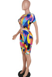 colour Fashion Casual Print Bandage Backless O Neck Rompers