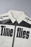 Black White Casual Letter Print Patchwork Turndown Collar Outerwear