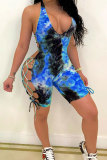 Green Fashion Sexy Tie-dyed Coloured drawing Hollow Sleeveless Hanging neck Rompers