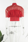 Red Casual Solid Patchwork Oblique Collar Outerwear