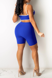Color Blue Sexy Solid Patchwork Spaghetti Strap Skinny Rompers