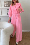 Pink Casual Solid Patchwork Turndown Collar Long Sleeve Two Pieces