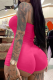 Rose Red Sexy Solid Patchwork Strapless Skinny Rompers