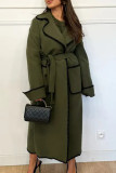 White Elegant Color Block Bandage Patchwork Pocket Turndown Collar Outerwear