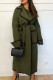 Army Green Elegant Color Block Bandage Patchwork Pocket Turndown Collar Outerwear