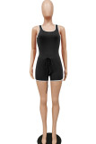 Black Fashion street Solid Sleeveless O Neck Rompers