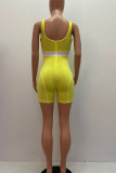 Yellow Sportswear Letter Print Patchwork U Neck Skinny Rompers