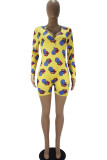 Yellow Fashion Adult Living Print V Neck Skinny Rompers