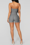 Grey Sexy Solid Patchwork Off the Shoulder Skinny Rompers